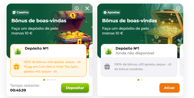 Detalhes do bónus de boas-vindas Verde Casino: 150% de bónus no primeiro depósito para casino e 100% para apostas desportivas.