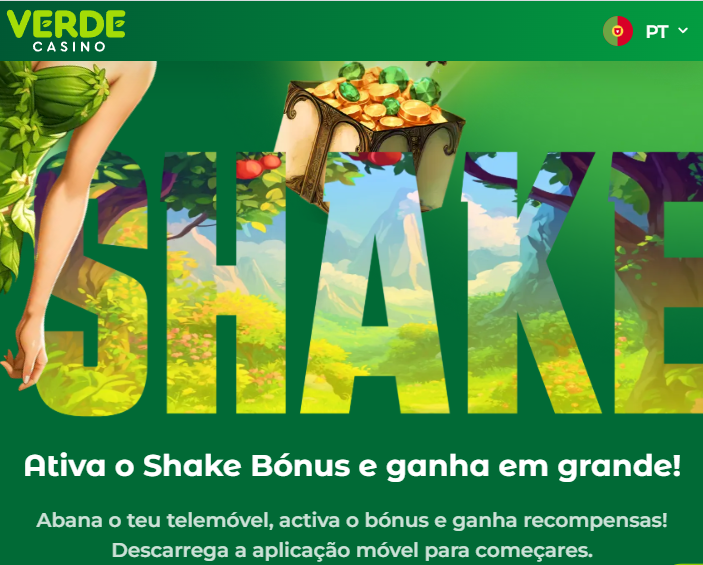 Promoção Shake Bónus no Verde Casino: abane o telemóvel na app para ganhar recompensas exclusivas em Portugal.