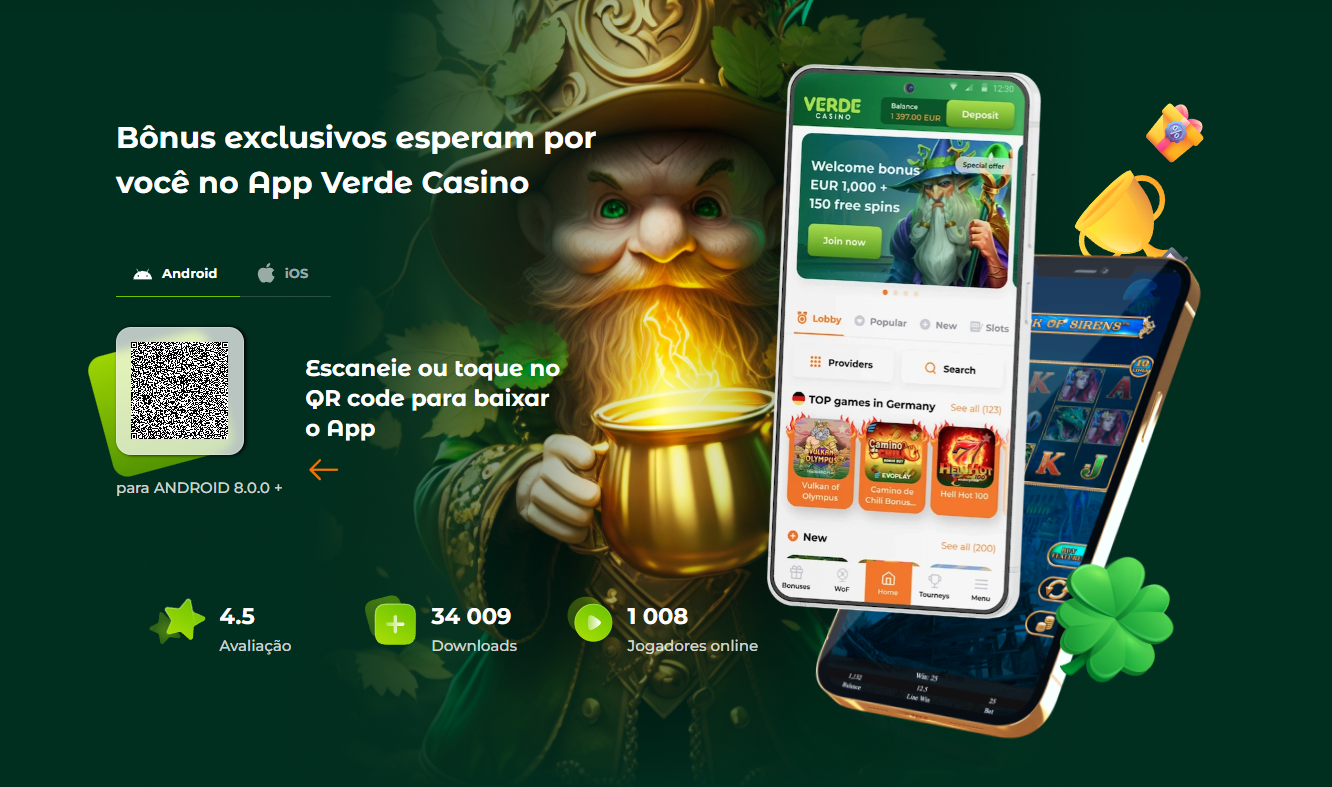 Aplicação móvel Verde Casino para Android e iOS: jogue slots e casino ao vivo no telemóvel em Portugal.