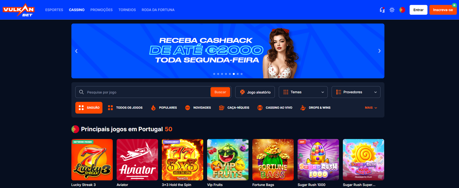 Interface oficial Vulkan Bet Portugal: Navegação intuitiva e destaques dos principais jogos de casino em 2026.