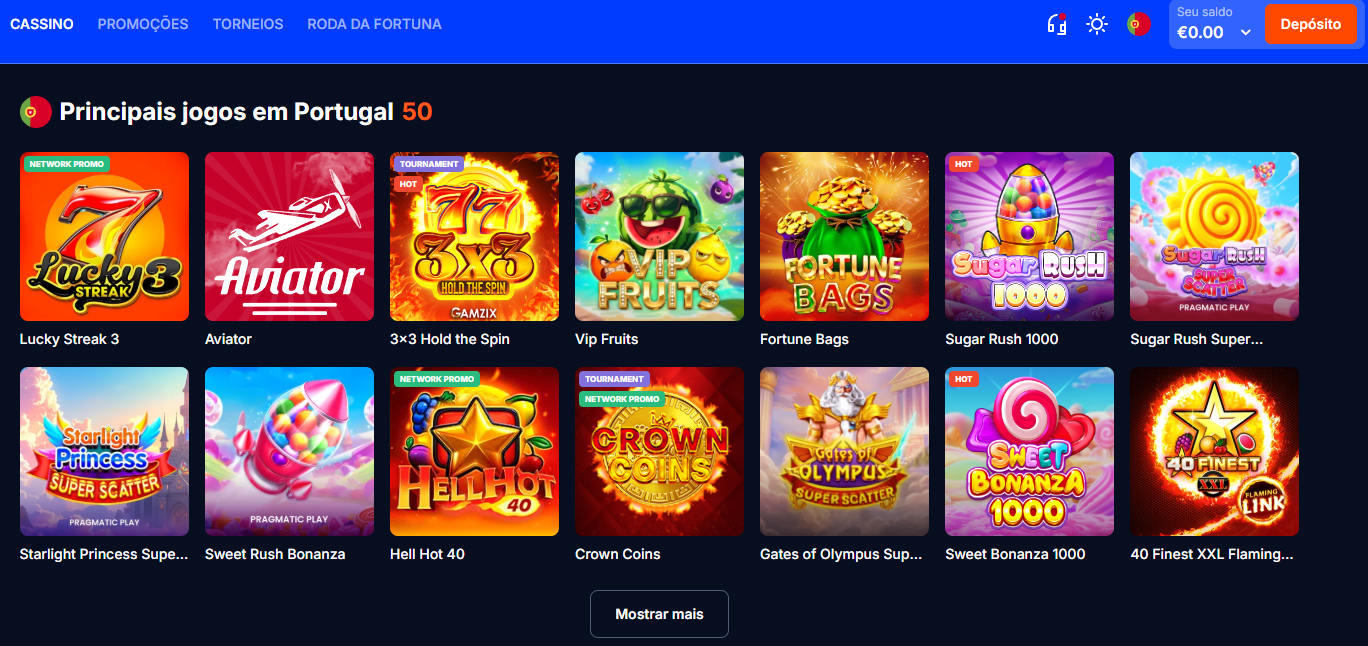 Seleção de slots e jogos populares no Vulkan Bet Portugal: Lucky Streak 3, Aviator e mais de 9.000 títulos disponíveis.