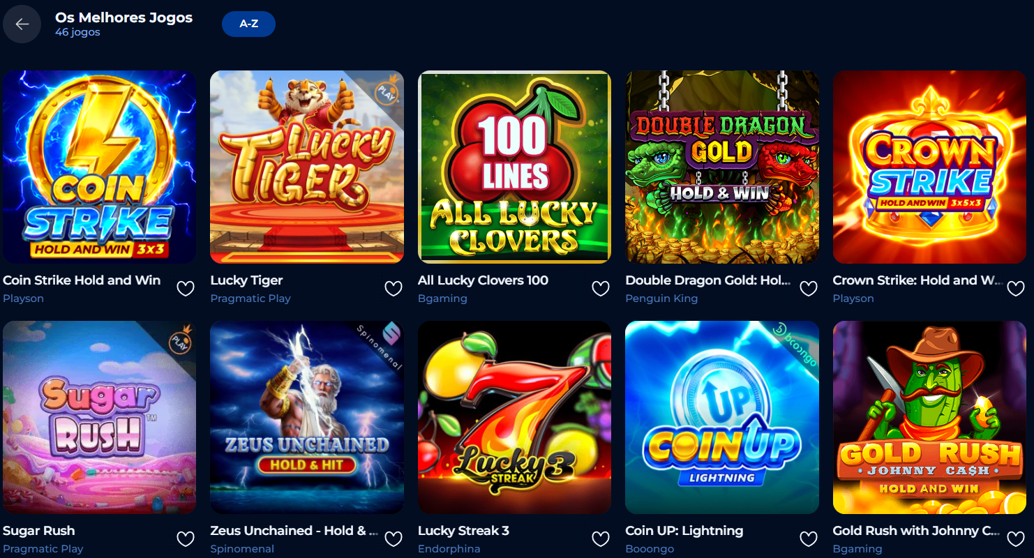 Top Jogos Billionaire Spin: Slots de alta volatilidade como Coin Strike, Lucky Tiger, Sugar Rush e Zeus Unchained.