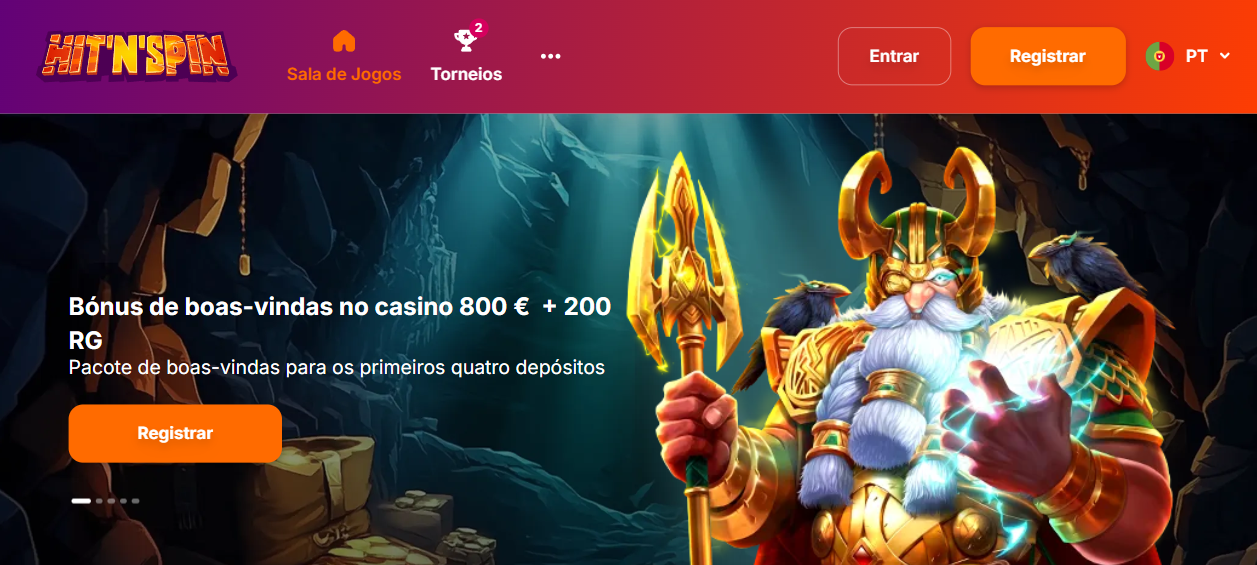 Bónus de boas-vindas Hit'n'Spin Casino: 800€ e 200 rodadas grátis para jogadores em Portugal.
