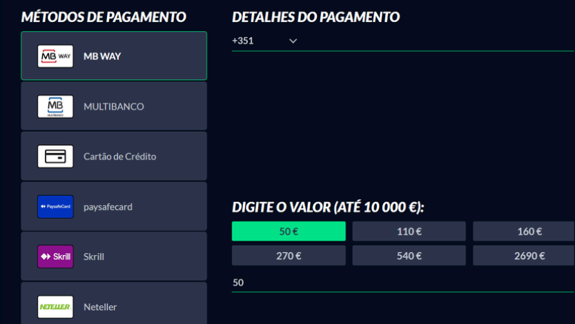 Interface de métodos de pagamento da Solverde.pt exibindo opções de depósito e levantamento como MB WAY, Multibanco, Cartão de Crédito, paysafecard, Skrill e Neteller.