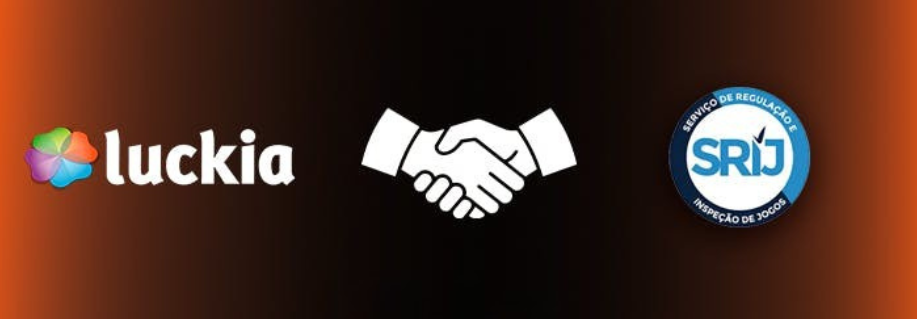 Banner institucional da Luckia apresentando o logótipo oficial, um ícone de aperto de mão simbolizando confiança e o selo de regulação do SRIJ.